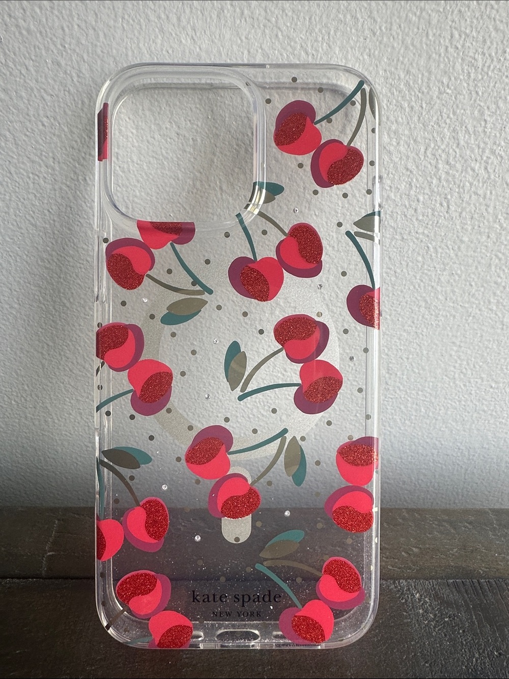 Fits iphone 14&15ProMax Kate Spade Clear Cherry Print Phone Case - Pink